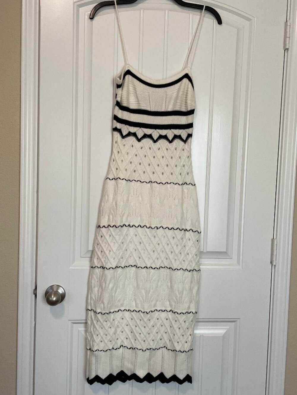 White Pointelle Knit Sheath Dress - Picture 4 of 9